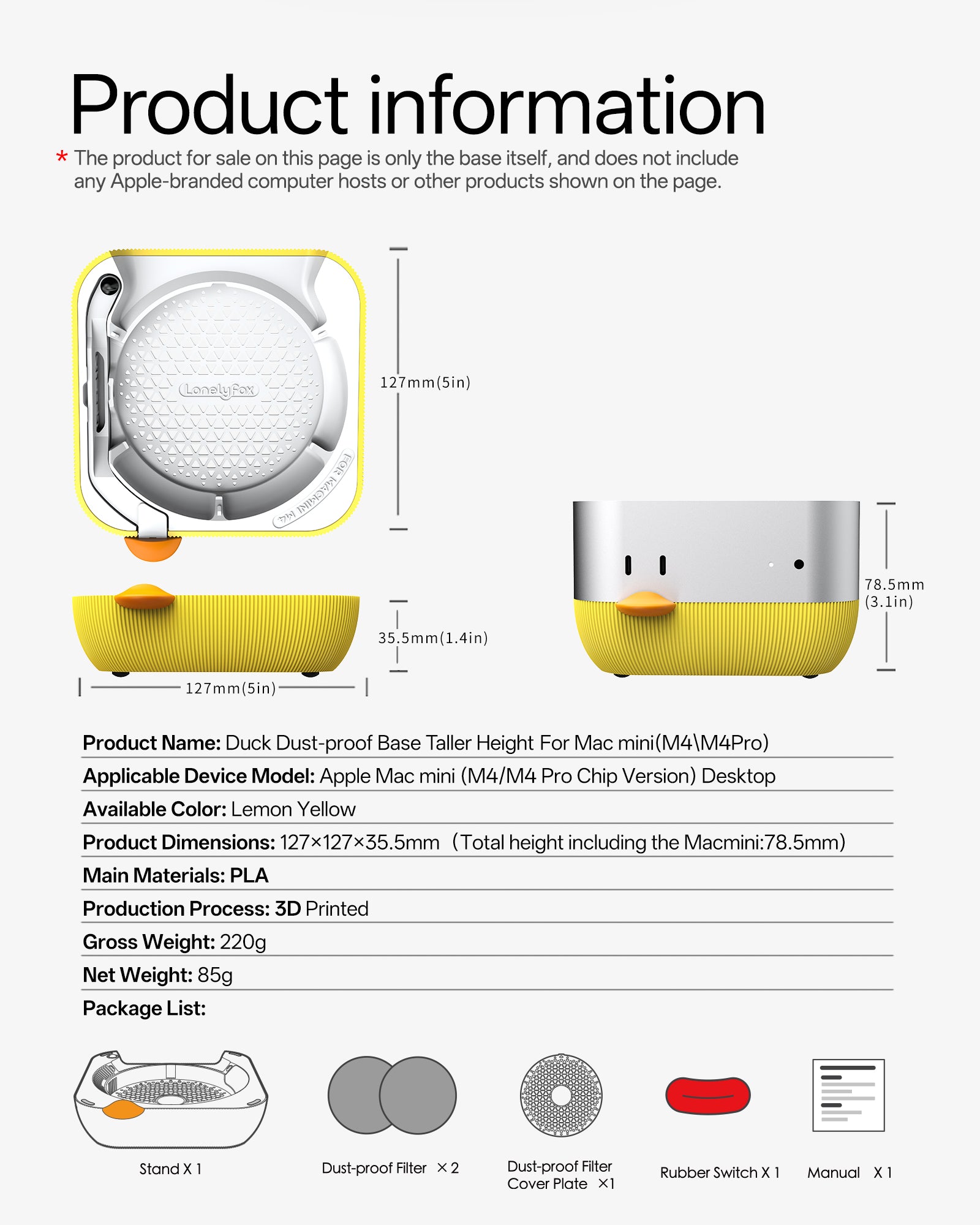 Duck Dust-proof Base Taller Height For Mac mini